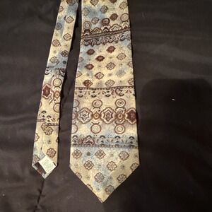 Vintage 90s Reed St. James Geometric Tie Beige Brown Blue Woven One Size